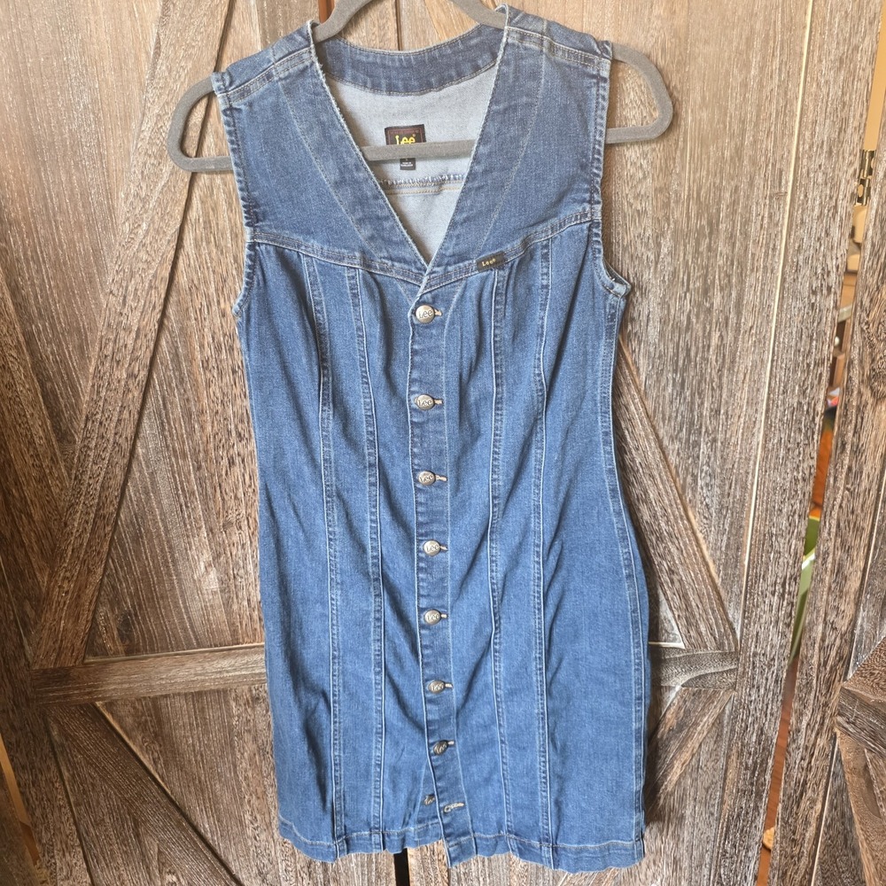 Lee Dress Women's Size Small Medium Wash Denim Tank Sleeveless Button Up Western